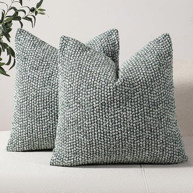 Striped Throw Pillow Covers 24x24 Set of 2 Green Textured Boucle Chic Morden Boho Accent Farmhouse Square Decorative Couch Pillow Covers for Home Decor Bed Sofa Living Room