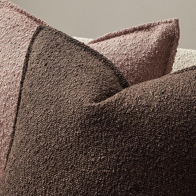 JUSPURBET Brown Decorative Pillow Covers 20x20 Set of 2 Throw Pillow Covers for Couch Sofa Bed Cozy Boucle Textured Cushion Covers Cases with Hidden Zipper for Living Room Home Decor