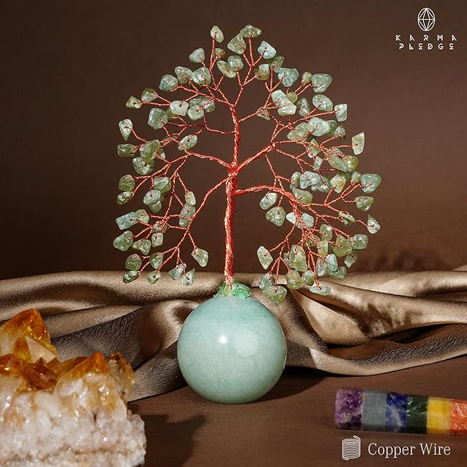 Crystal Tree of Life Birthday Gifts for Women, Mom Green Aventurine Healing Crystals for 7 Chakra Balance, Reiki Healing, Home Decoration Tree for Positive Energy, Good Luck, Office Desk Decor
