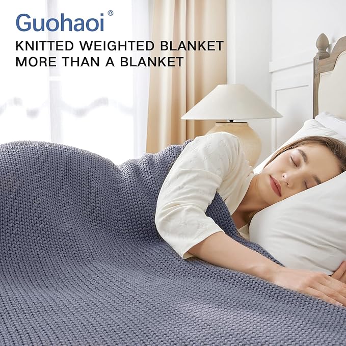 Guohaoi Knitted Weighted Blanket for Adults (Light Grey 48"x72" 10lbs) No Beads Cooling Throw Blanket for Hot Sleepers, Home Decor Breathable Chunky Knit Heavy Blanket Use on Full Size Bed