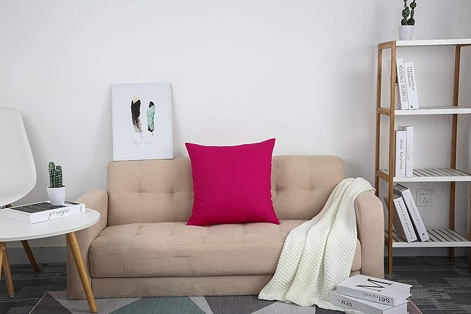 TangDepot Set of 2 Handmade Decorative Solid 100% Cotton Canvas Throw Pillow Covers/Cushion Covers, 45 Colors Available - (16"x16" 2 Pieces, Brilliant Rose)