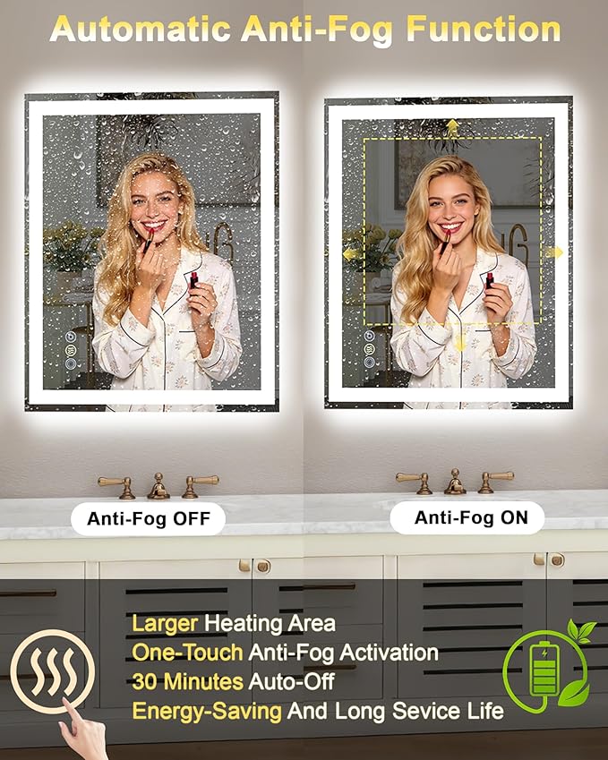 24"x 32" LED Mirror for Bathroom, Front and Backlit Controlled Separately LED Wall Vanity Mirror, LED Vanity Mirror with Lights, Stepless Dimmable, Anti Fog, Tempered Glass, Memory (ETL)