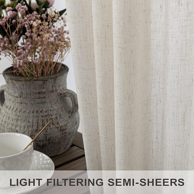 Natural Linen Curtains for Small Windows 38 Inch Wide 2 Panels Set Back Tab Pocket Short Skinny Narrow Mini Curtains for Bedroom Bathroom Basement Farmhouse Decor 38x45 Inch Length Ivory Cream Colored