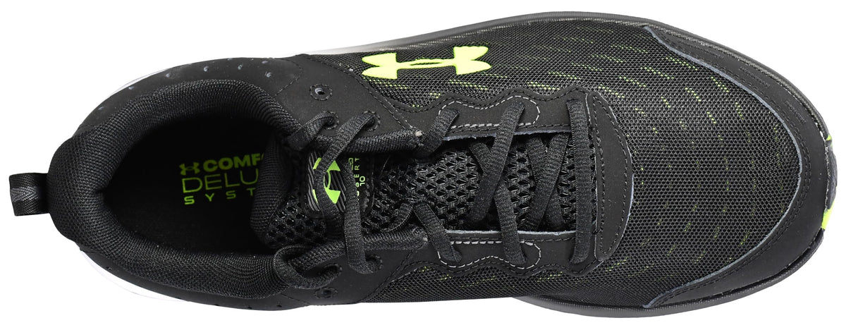 Under Armour Men's Charged Assert 10 Shoes, (004) Black/Black/High Vis Yellow, 9 X-Wide