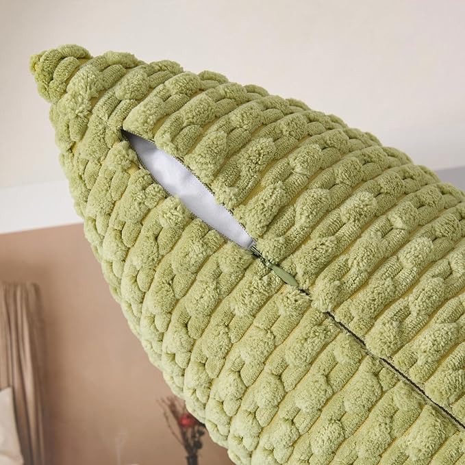Kevin Textile Spring Decorative Pillow Covers Set of 2 Striped Plush Corduroy Rectangle Lumbars Boho Home Decor Cushion Covers for Couch Sofa Bed Living Room 12x20 Inch, Grass Green