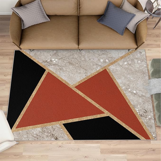Geometric Marble Carpet Abstract Marble Texture Area Rugs 3D Modern Geometry Area Carpet Irregular Geometric Art Rug for Living Room Dining Room 2x3ft