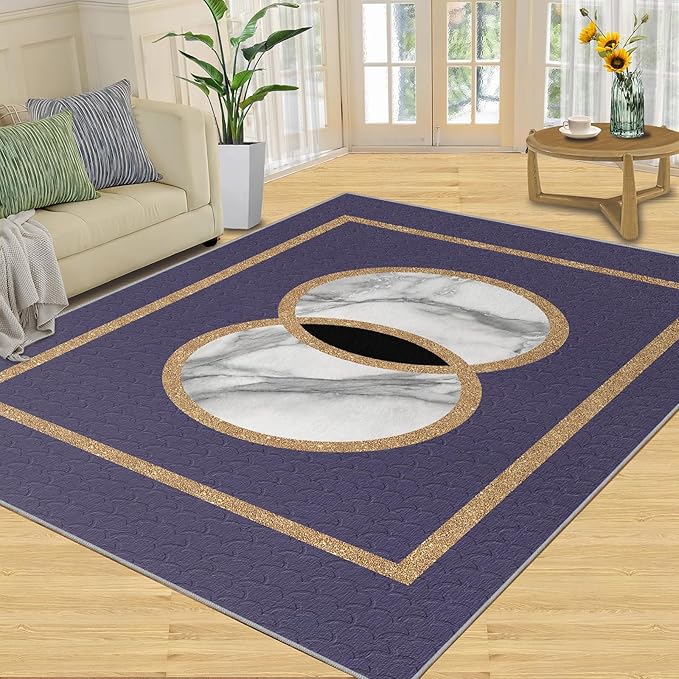 Marble Area Carpet Elegant Purple Marble Area Rugs for Living Room Modern Minimalist Rug Modern Light Luxury Geometric Carpet for Bedroom Entrance Door 4x6ft