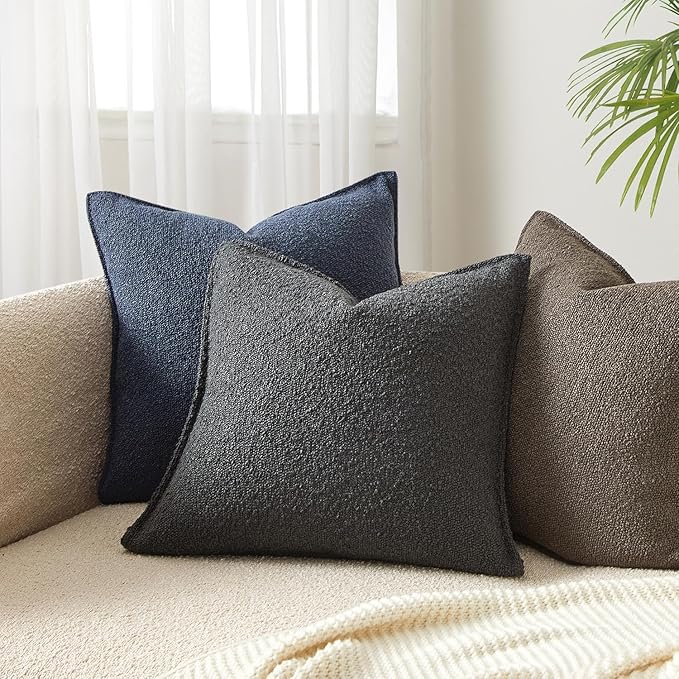 JUSPURBET 22x22 Pillow Covers Set of 2 Decorative Throw Pillow Covers Case for Couch Sofa Bed Soft Boucle Textured Cushion Covers with Hidden Zipper for Home Decor Living Room,Dark Grey