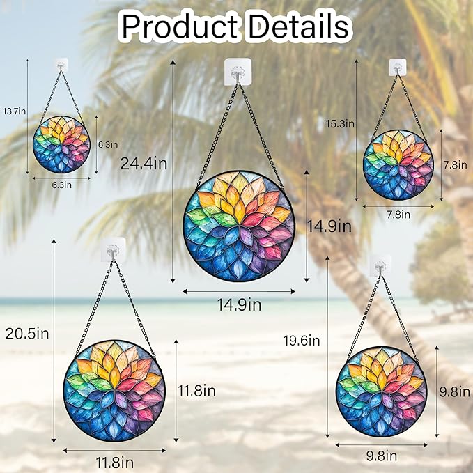 DASTOLL Stained Glass Window Hanging, Colorful Flower Petals Sun Catchers Diamond Glass Panel Hangings Suncatcher Decor for Birthday for Women, Men, Wife, Aunt, and Mom 6.3 in
