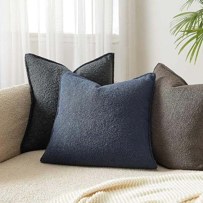 JUSPURBET Pillow Covers 20x20 Set of 2 Decorative Throw Pillow Covers Case for Couch Sofa Bed Soft Boucle Textured Cushion Covers with Hidden Zipper for Home Decor Living Room,Navy Blue