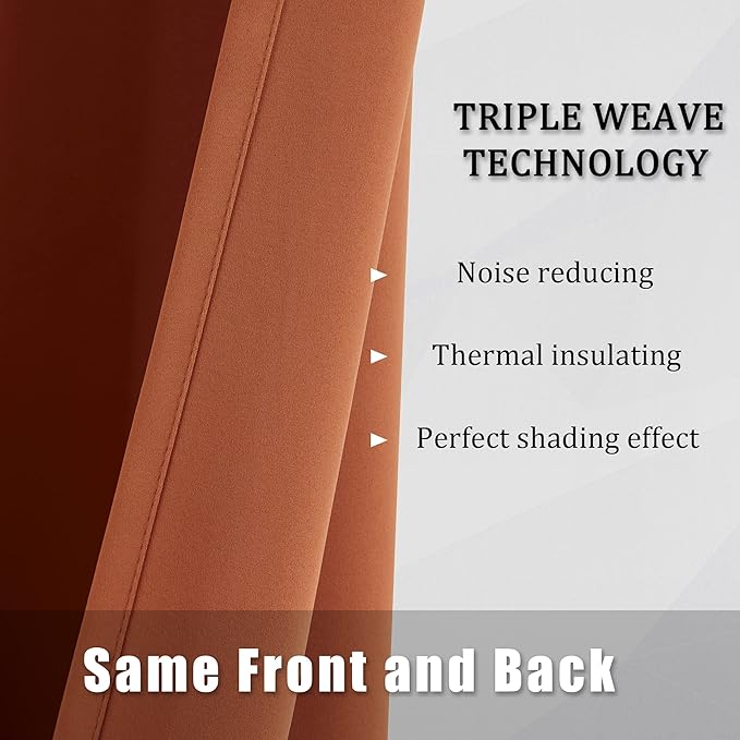 DUALIFE 120 Inch Patio Door Curtains - Fall Decor Earth Tone Extra Long Blackout Drapes Thermal Insulated Window Curtain Panels (Burnt Orange,Grommet,60 x 120 Inch Length 2 Panels)
