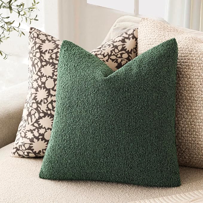 Foindtower Decorative Textured Boucle Throw Pillow Covers Accent Solid Pillow Cases Neutral Soft Cozy Couch Cushion Case for Chair Sofa Bedroom Living Room Home Decor 26x26 Inch,1PC,Pine Green