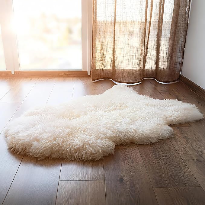 WaySoft New Zealand Sheepskin Area Rug – Genuine Fluffy Wool, Multiple Sizes, Bedroom or Living Room Decor(2ft x 3ft,Ivory)
