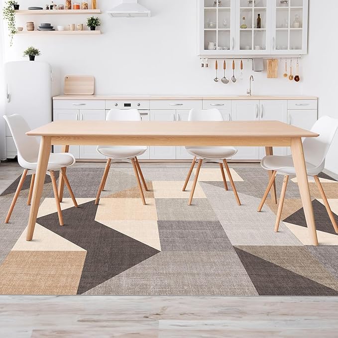 HOMFINE Washable Modern Area Rug - Geometric Style 4x6 Rugs for Living Room, Bedroom, Machine Washable Rug Soft Non Slip Non Shedding Area Rug - Grey Brown, 4'x6'