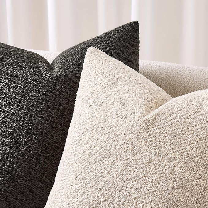 ANRODUO Pack of 2 Textured Boucle Throw Pillow Covers Soft Oatmeal Decorative Accent Solid Pillow Cases Cozy Modern Couch Cushion Case for Chair Sofa Bedroom Living Room Home Decor, 20 x 20 Inch