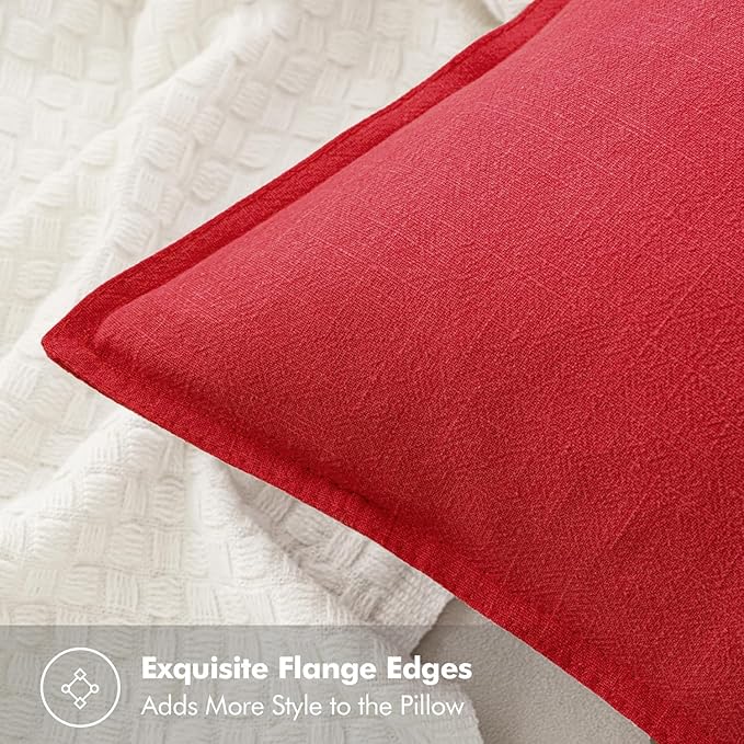 MIULEE Decorative Linen Euro Sham Pillow Covers 24x24 Red Boho Farmhouse Neutral Couch Throw Pillows for Bed Pack of 2 Accent Modern Pillowcase Sofa Livingroom Home Decor