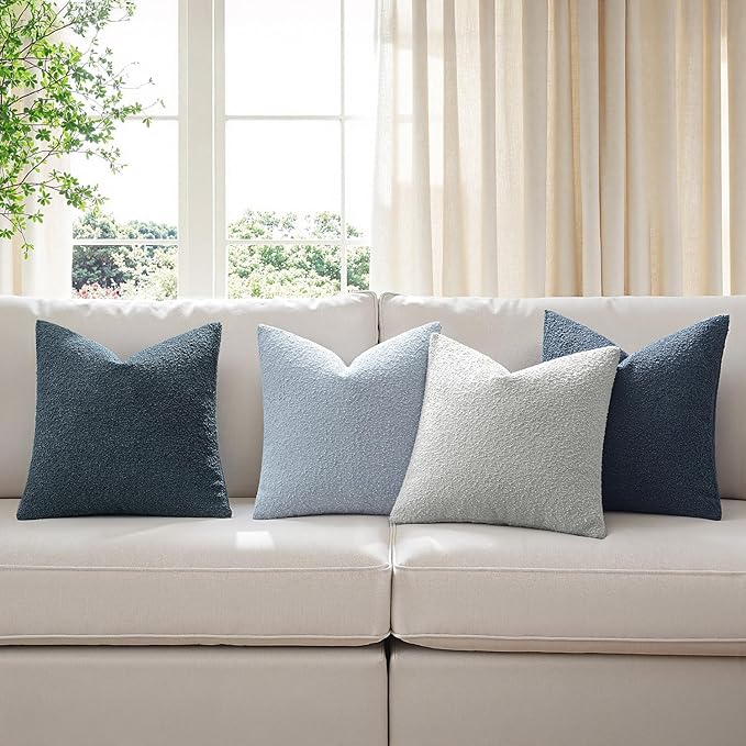 MIULEE Pack of 4 Decorative Textured Boucle Christmas Throw Pillow Covers 20x20 Inch Neutral Blue Accent Solid Pillow Cases Couch Cushion Covers for Modern Farmhouse Boho Bed Livingroom Home Decor
