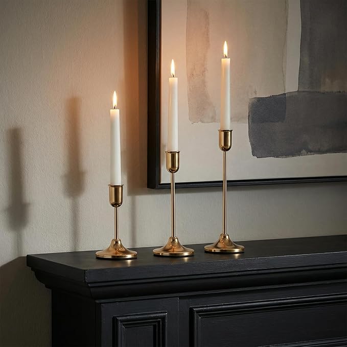 18 Pcs Gold Candlestick Holders Set - Vintage Brass Taper Candle Holder for Pillar Candles - Modern Decorative Centerpiece for Wedding Fireplace Mantel Decor - Cozy Atmosphere Housewarming Gift