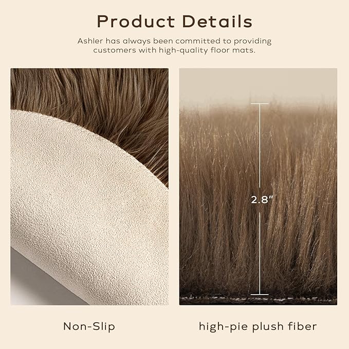 Ashler Faux Fur Rug, Fluffy Shaggy Area Rug, Ultra Soft 2 x 3 Feet Sheepskin Fur, Dark Coffee Fuzzy Machine Washable Shag, Nursery Decor Throw for Bedroom, Living Room, Kids Room