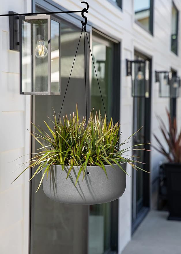 Veradek Mason Series Hanging Kona Planter - Round Planter for Outdoor Balcony/Patio | Made from Plastic-Stone Composite with Hanging Attachment | Modern Décor for, Flowers, Succulents, Small Plants