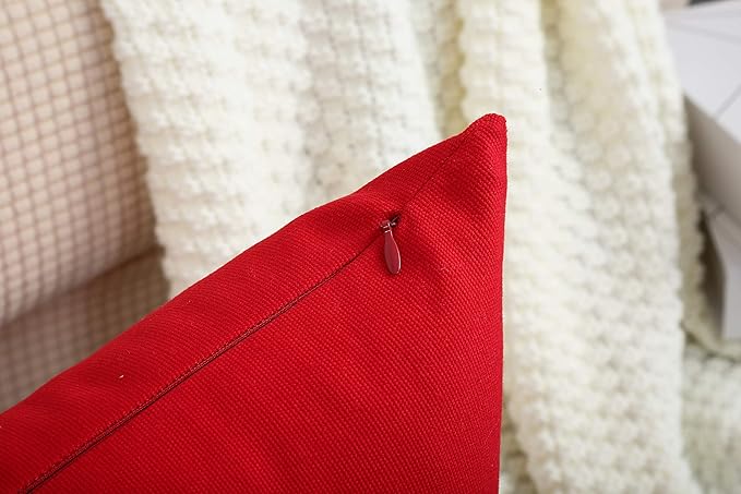 TangDepot Handmade Decorative Solid 100% Cotton Canvas Throw Pillow Covers/Pillow Shams, (24"x24", Red)