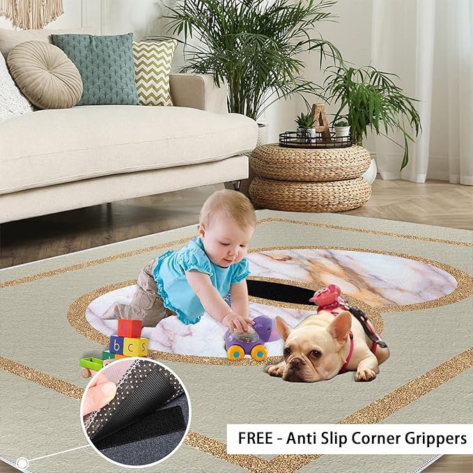 Abstract Marble Area Rugs Gilded Circle Rectangle Geometry Area Carpet Mid-Century Simple Rug Luxury Decor Rug for Living Room Door Mats Porch 5x8ft