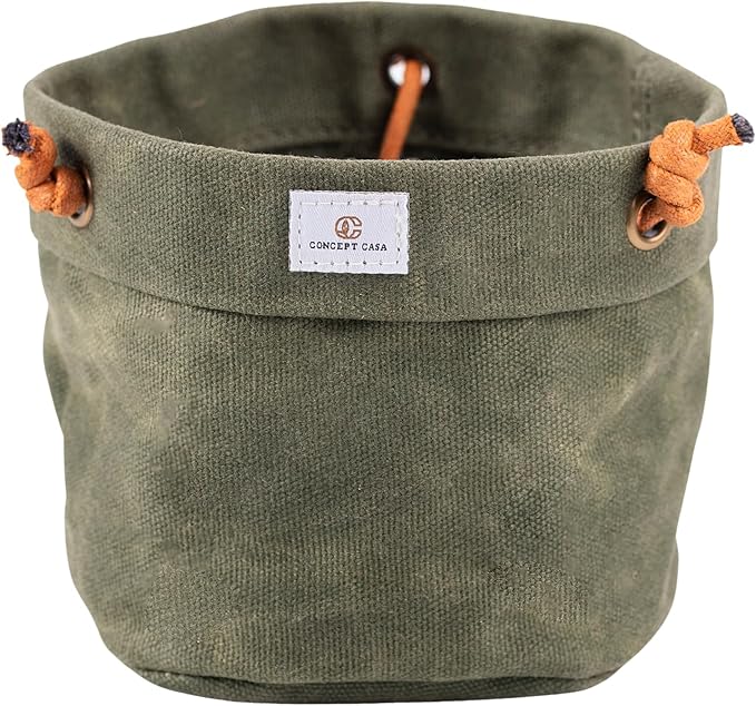 Waxed Canvas Handmade Hanging Planter for Indoor/Outdoor Plants, Hanging Basket Plant Holder Forest Green with Hook