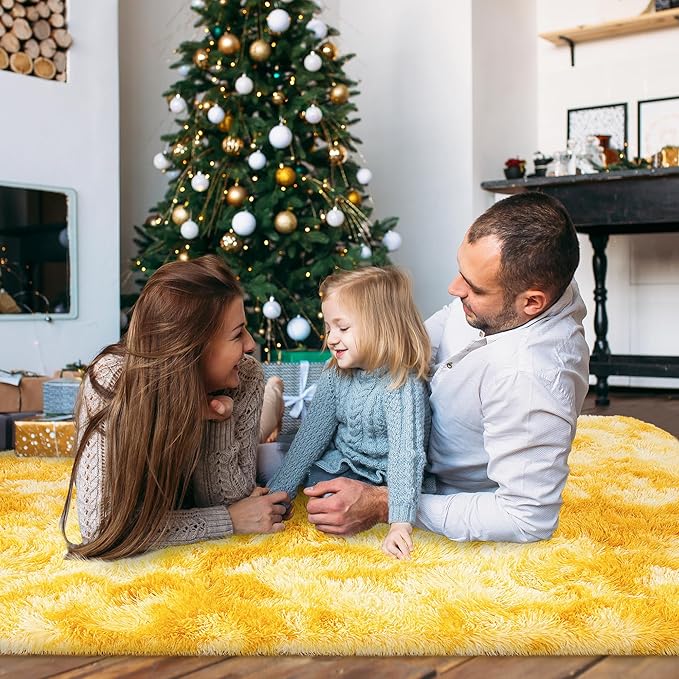 Ultra Fluffy Rug for Living Room Bedroom, 5x7 Fuzzy Large Area Rug for Living Room, Plush Soft Shag Carpet for Girl Boy Kids, Non Slip Rug Modern Indoor Home Decor Aesthetic, Tie-Dyed Yellow