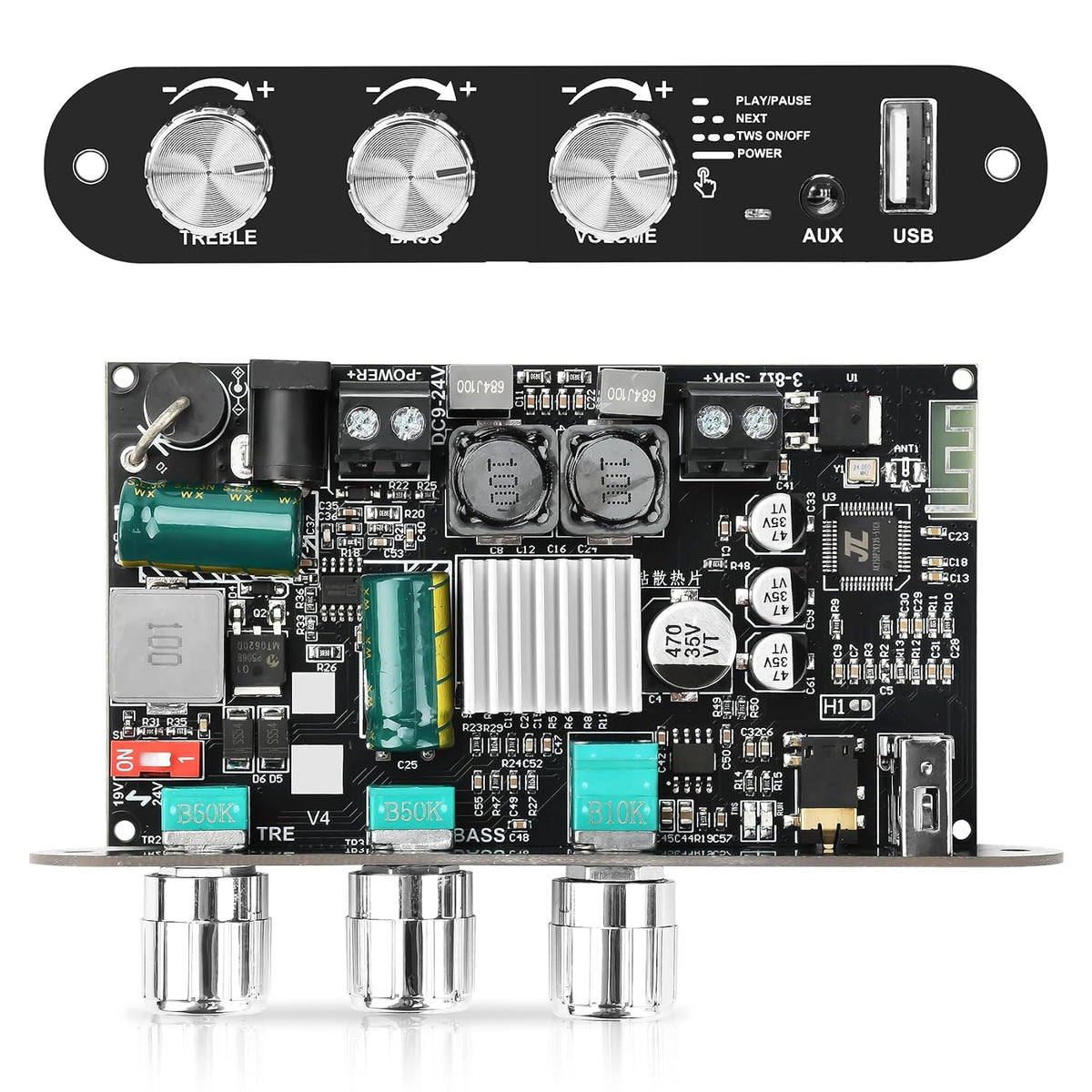 ZK-1001U 100W 9-24V,Supports Daakro Mono Bluetooth Amplifier Board with TWS, Peak Power Home Audio Amplifier