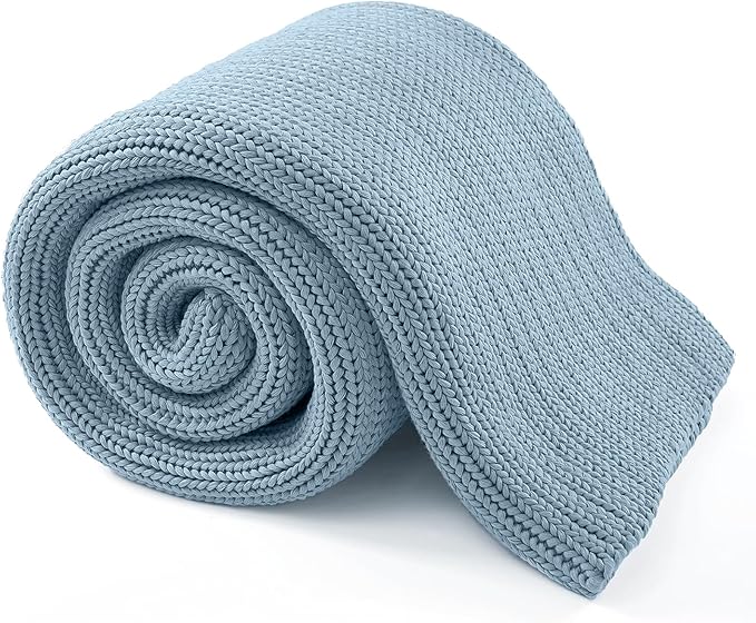 Guohaoi Knitted Weighted Blanket for Adults (Haze Blue 60"x80" 25lbs) No Beads Cooling Throw Blanket for Hot Sleepers, Home Decor Breathable Chunky Knit Heavy Blanket Use on Queen/King Size Bed