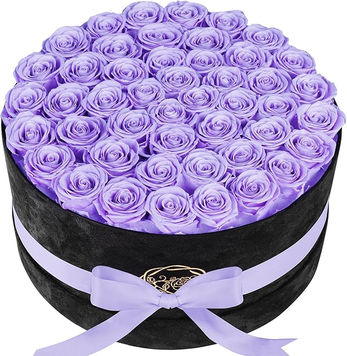 47 Flowers in a Luxury Suede Box, Birthday Gifts for Women, Preserved Flowers, Mothers Day Roses Gift for Mom, Lilac
