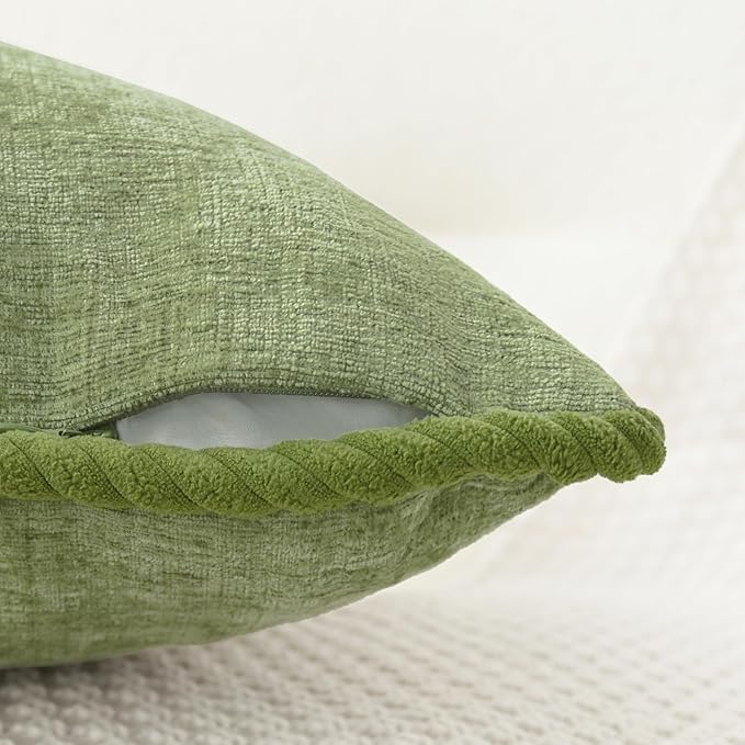 CaliTime Decorative Couch Throw Pillow Covers 18 X 18 Inches Pack of 2 Cozy Chenille Piping Edge Cushion Cases for Sofa Bed Living Room Home Sage Green