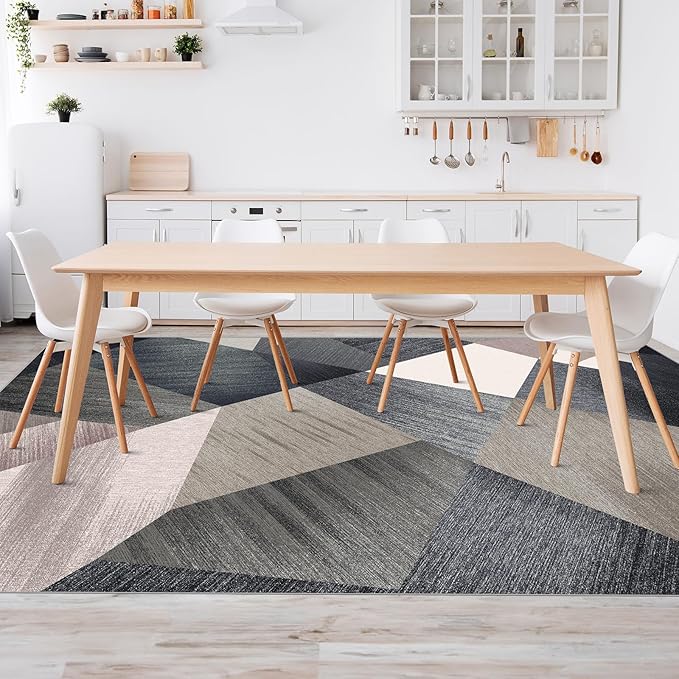 HOMFINE Washable Modern Area Rug - Geometry Style 5x7 Rugs for Living Room, Bedroom, Machine Washable Rug Soft Non Slip Non Shedding Area Rug - Green, 5'x7'