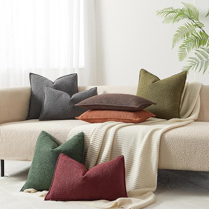 JUSPURBET 16x24 Pillow Covers Set of 2 Decorative Throw Pillow Covers Case for Couch Sofa Bed Soft Boucle Textured Lumbar Cushion Covers with Hidden Zipper for Home Decor Living Room,Olive Green
