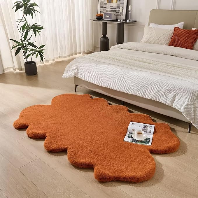 1700GSM Fuzzy Faux Sheepskin Fur Area Rug,Extra Soft Faux Fur Mat,Fluffy Shaggy Fur Rug for Bedroom Living Bedside Rug Room Decor-Burnt Orange, 2 x3 ft
