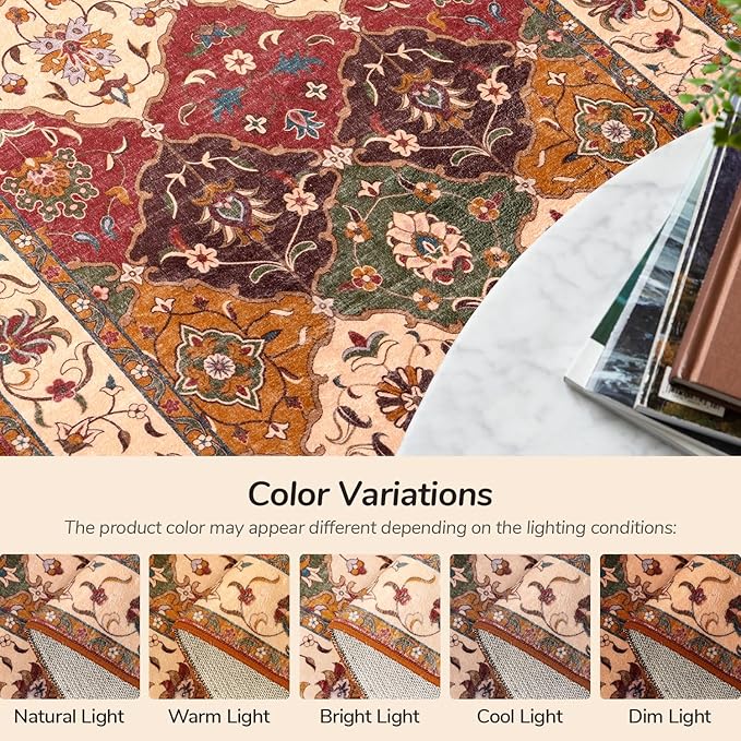 Lessymo Washable Runner Rug 2x6, Moroccan Faux Wool Runner Rug Non Slip for Hallways Kitchen Entryway Laundry Room Bedroom Bathroom, Low Pile, Kid & Pet Friendly, Classic Red and Cream