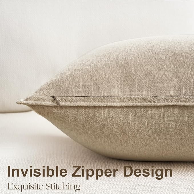 Decorative Linen Euro Sham Pillow Covers 18x18 Neutral Boho Couch Throw Pillows with Flange Design for Bed Pack of 4 Accent Modern Pillowcase for Sofa Livingroom Bed and Balcony Home Decor
