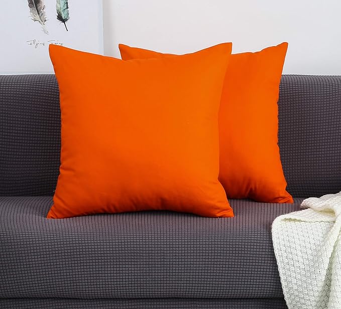 TangDepot Handmade Decorative Solid 100% Cotton Canvas Throw Pillow Covers/Pillow Shams, (16"x16", Orange)