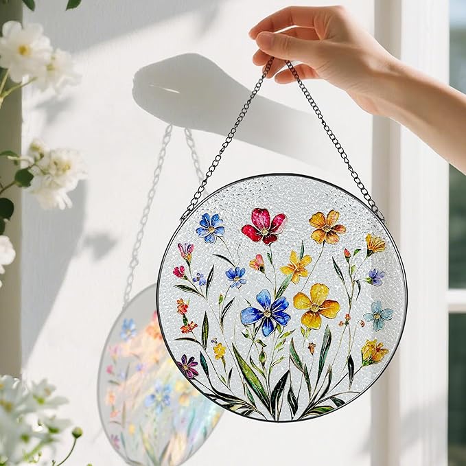 Wildflower Stained Glass Suncatcher, Stained Glass Window Hanging, 8 Inch Wildflower Window Decor, Suncatcher, Florist Gift, Gift for Flower Lovers