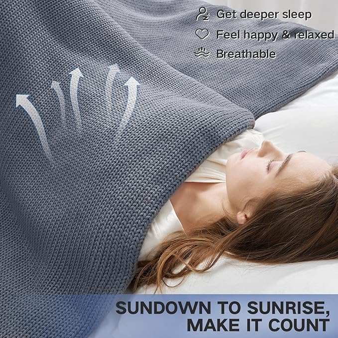 Guohaoi Knitted Weighted Blanket for Adults (Light Grey 48"x72" 10lbs) No Beads Cooling Throw Blanket for Hot Sleepers, Home Decor Breathable Chunky Knit Heavy Blanket Use on Full Size Bed