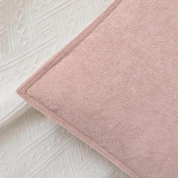 Kevin Textile Valentines Day Decorative Pillow Covers Light Pink 16x16 Inch Pack of 2 Waterproof Soft Boucle Textured Throw Pillowcases Elegant Accent Pillows for Couch Sofa Chair Bed Home