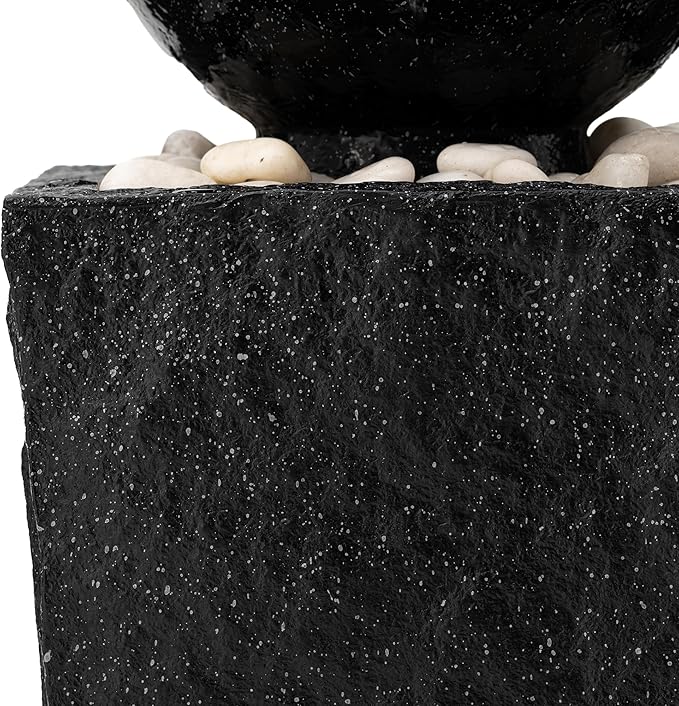 Glitzhome Outdoor Water Fountain with LED Light, Decorative Black Pedestal Water Fountains with Submersible Pump, Modern Sphere Floor Fountain with Pebbles for Garden Patio Decor Porch, 31.75”H
