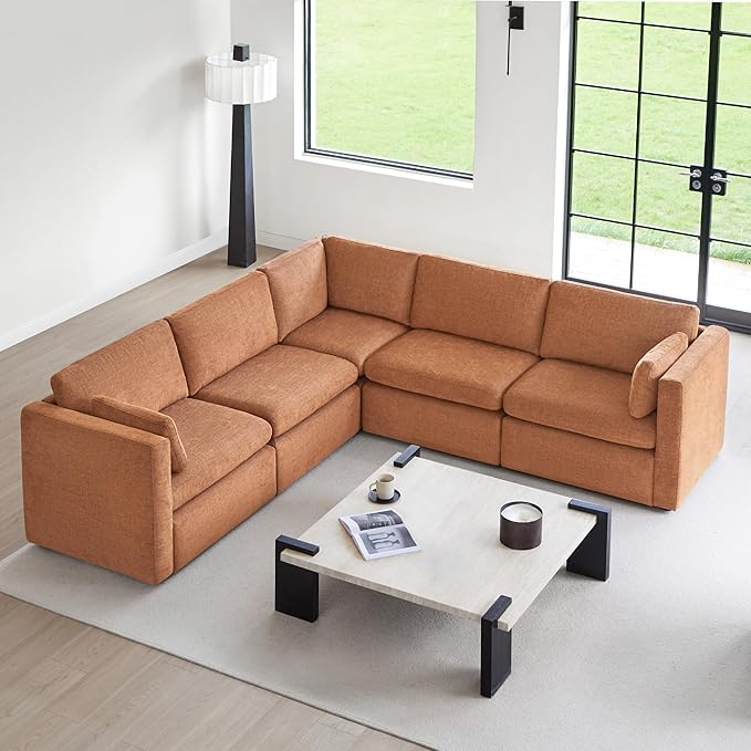 CHITA Oversized Modular Sectional Sofa Set, FSC Certified Extra Large 5 Seat V Shaped Cloud Couch for Living Room, 106 inch Width, 4 Seater and 1 Middle Corner, Terracotta