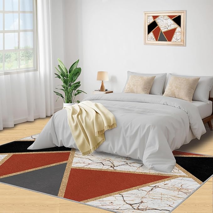 Vintage Marble Rug Abstract Marble Carpet for Living Room Light Luxury Stone Crack Rug Abstract Geometric Striped Carpet Non-Slip Indoor Rugs for Bedroom Living Room 8x10ft