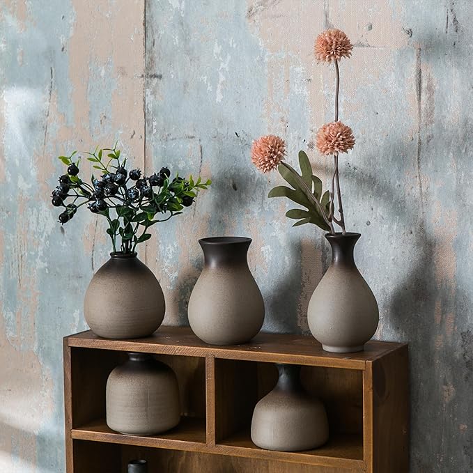 JOJUNO Rustic Bud Vase, Ceramic Small Vase Set of 11, Mini Vases for Fresh and Dried Flowers, Modern Farmhouse Home Decor, Pottery Vases for Living Room, Shelves, Centerpieces for Dining Table