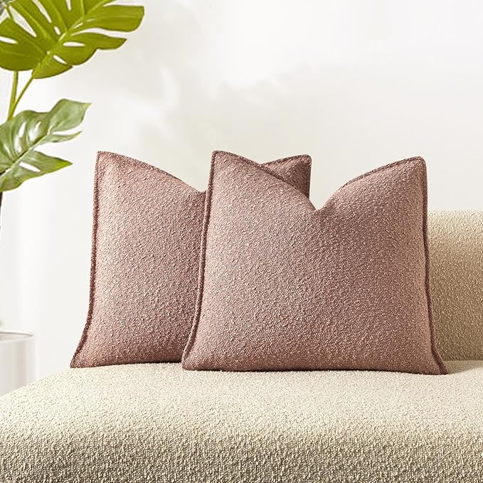 JUSPURBET Throw Pillow Covers 20x20 Set of 2 Decorative Pillow Covers for Couch Sofa Bed Cozy Boucle Textured Cushion Covers Cases with Invisible Zipper for Living Room Home Decor,Jam