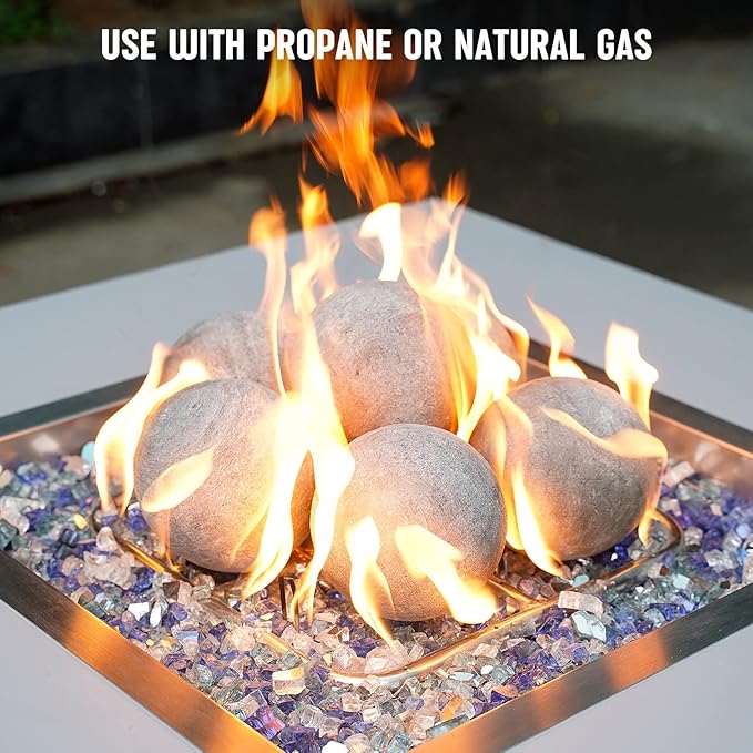 Stanbroil Ceramic Balls - 5” Round Fire Stones for Fire Pit Fire Bowl and Fireplace - Set of 6, Gray