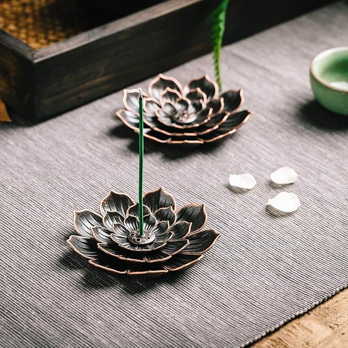 Brass Lotus Incense Holder, Incense Sticks Burner, Incense Ash Catcher, 3 Pack