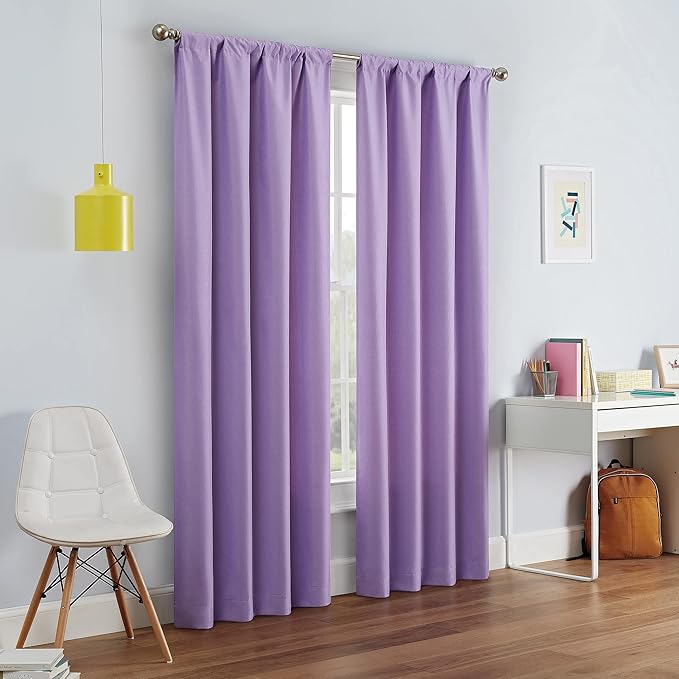 ECLIPSE Kendall Modern Blackout Thermal Rod Pocket Window Curtain for Bedroom or Living Room (1 Panel), 42" x 54", Light Purple
