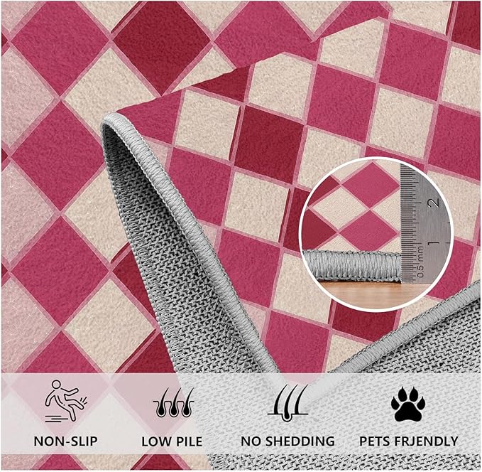 Plaid Rug, Soft Ultra Soft Faux Wool Rhombus Geometric Rugs, Indoor Floor Mats Carpet, Non Slip&Non-Shedding Low Pile Washable Rugs, Modern Red 7x9 Area Rug for Bedroom Home Decor